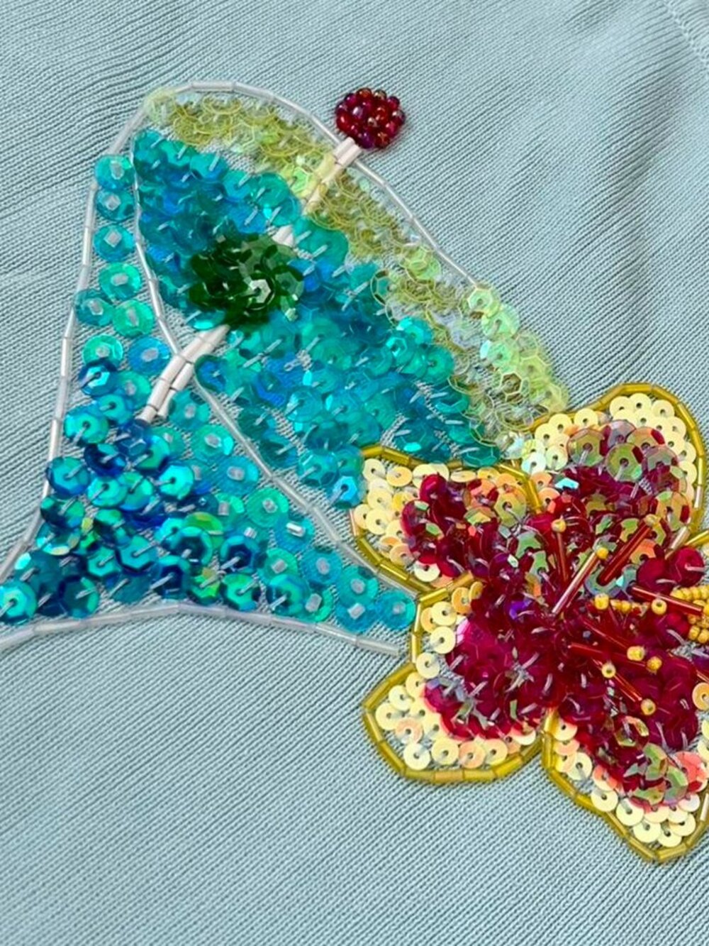 Vintage Y2K Beaded Martini Tank Top ⭐️ Baby Blue Cocktail Tropical Sequin Tank - Picture 2 of 6
